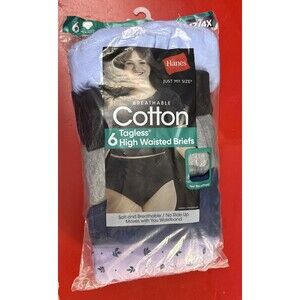 Hanes Just My Size Womens 12/4X High Waisted Briefs Cotton 6 Pairs Tagless